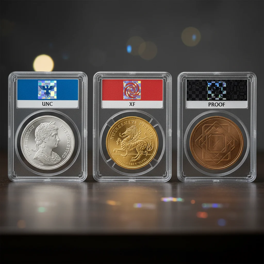 What's hidden behind the abbreviations UNC, XF, and Proof?